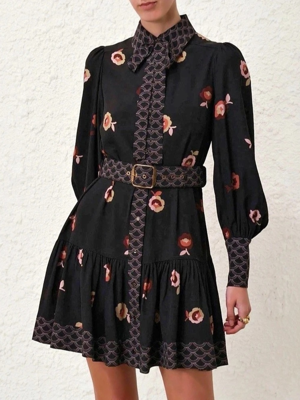 Zimmermann Embellish Mini Dress Floral Mini Dress in Black & Pink